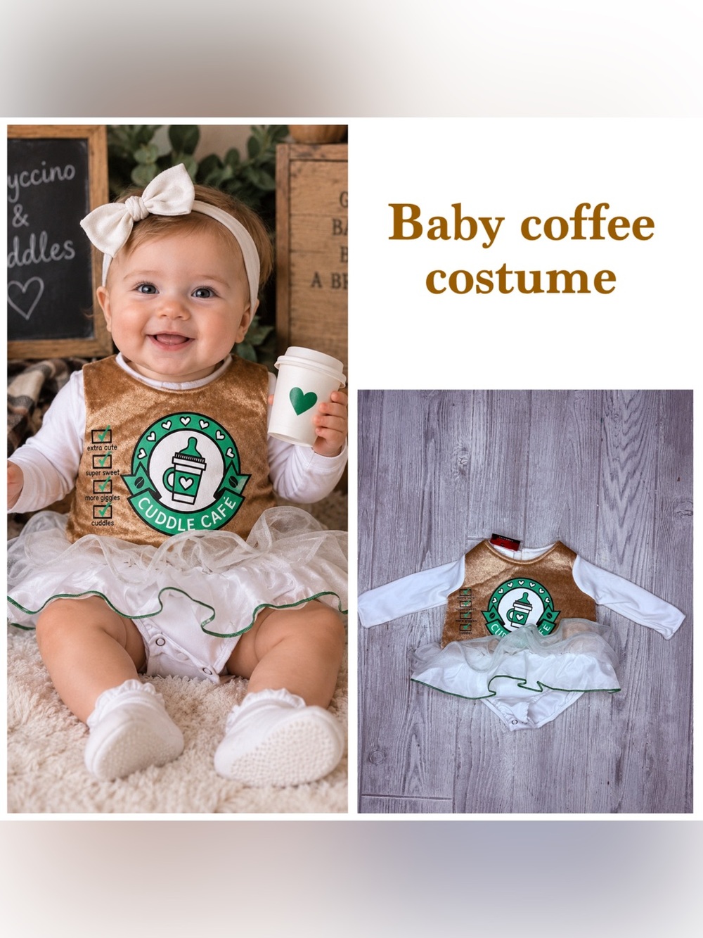 In character baby coffee cup costume cuddle cafe dress up Halloween 0-6m